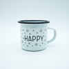 Emaille Tasse "happy"