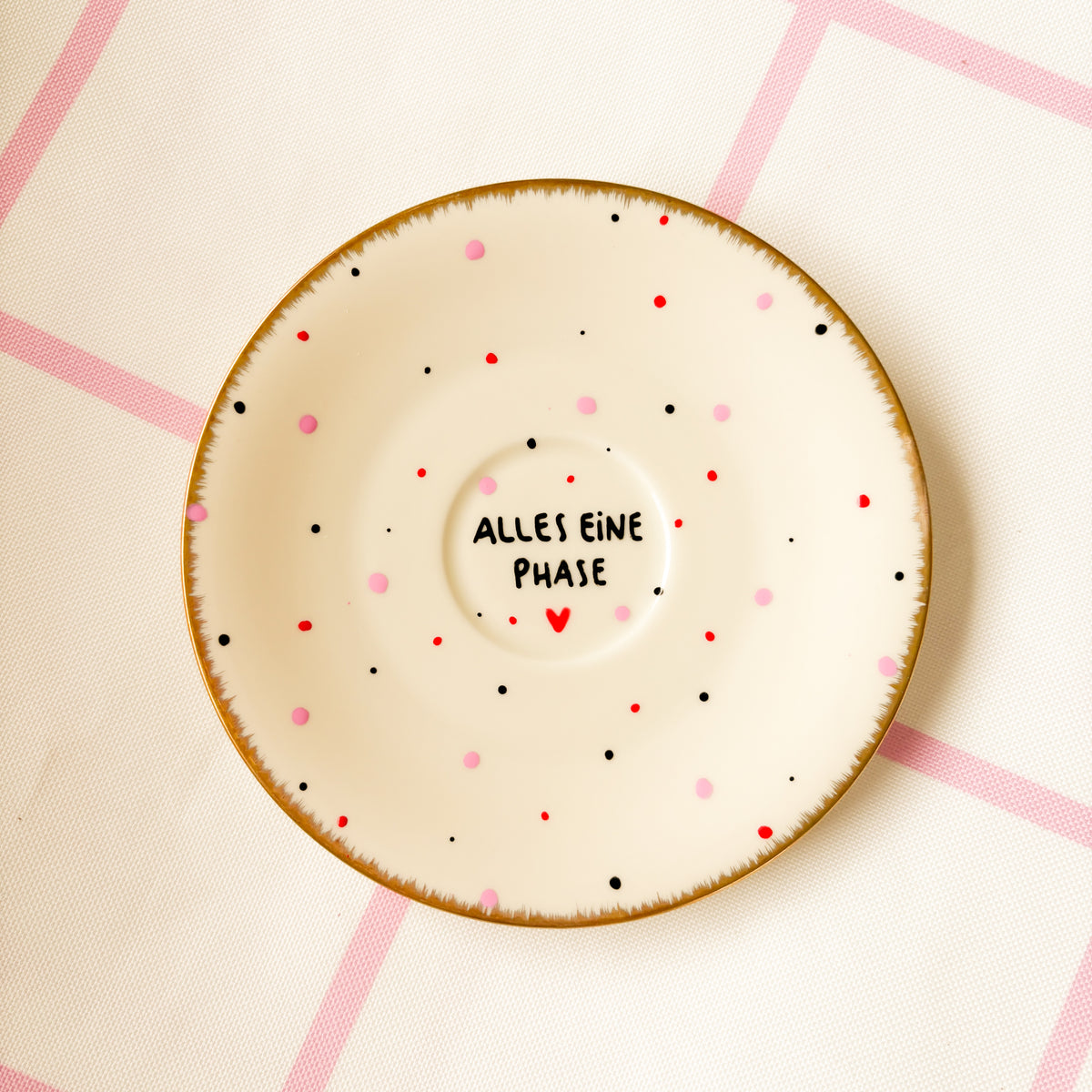 Vintage Wandteller "ALLES EINE PHASE"– handbemalte Statement-Wanddeko aus Porzellan