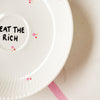 Vintage Wandteller "EAT THE RICH" – handbemalte Statement-Wanddeko aus Porzellan
